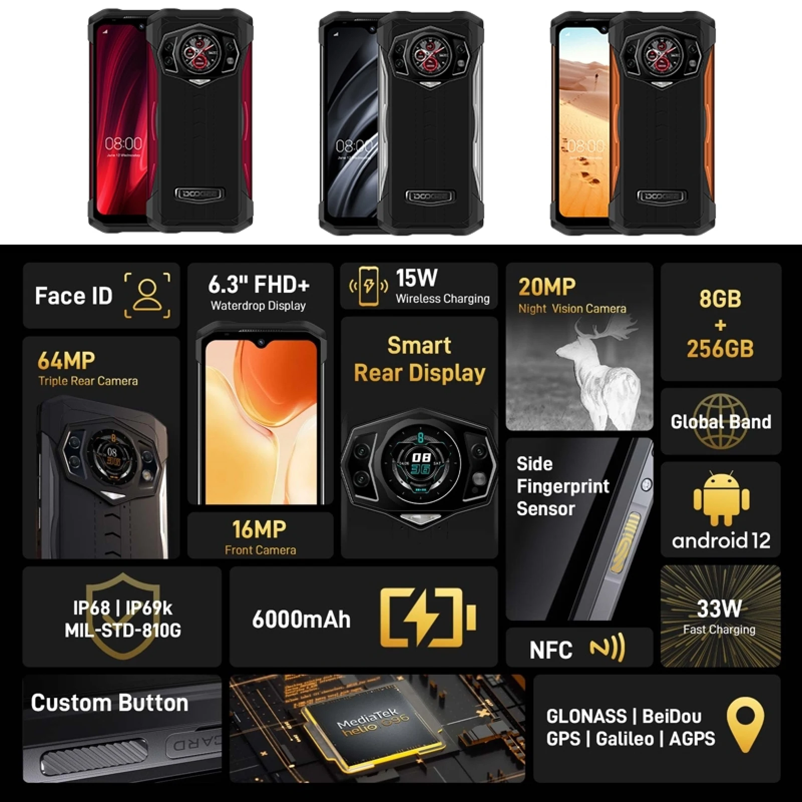 Смартфон DOOGEE S98 на Android 12 8-ядерный процессор Helio G96 экран 256 дюйма 8 ГБ + 6 3 |