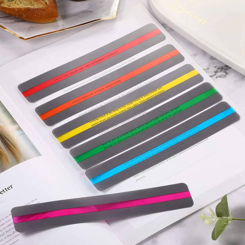 

8 Pcs Transparent Reading Guide Strip School Supplies Highlighter Colored Overlays Plastic Bookmark For Dyslexia Student