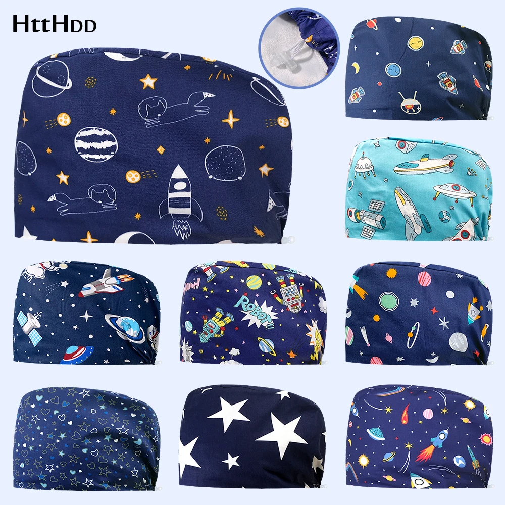 

Printing Scrubs Caps Pharmacy Doctors Hats Pure Cotton Nurse Accessories Multicolor Medical Surgery Cap Dentist Lab Working Caps