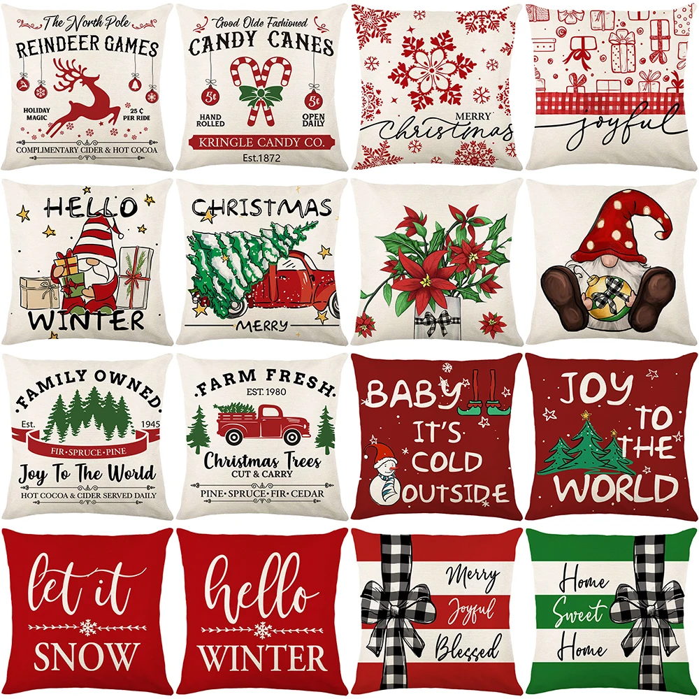 

Christmas Decor Pillowcase Christmas Decorations for Home Linen Cushion Cover Holiday Gifts Snowflakes Pillow Cover Let It Snow