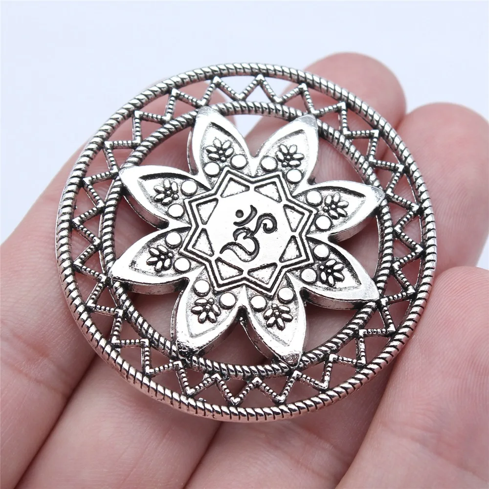 WYSIWYG, 2 шт., 47x47 мм, античное серебро, цвет Ом, символ, круглые кулоны и подвески для рукоделия, ювелирные изделия, фурнитура для рукоделия