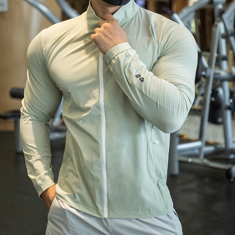 Men Running Sports Jackets Gym Training Fitness Coat with Zipper Quick Dry Breathable Tracksuit Hiking Camping Sunscreen Clothes