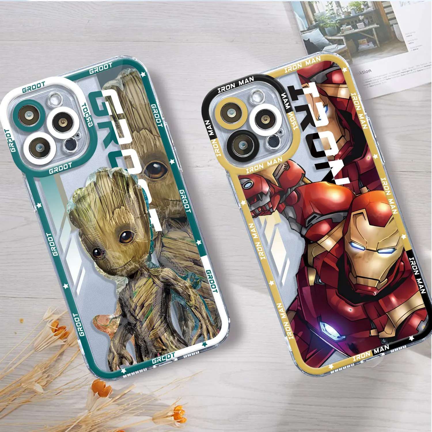 Marvel Spiderman Iron Man Capa Case for Apple iPhone 12 Mini 14 Plus XR 8 13 Pro Max SE 7 6s 11 Pro XS X Transparent Soft Cover images - 6