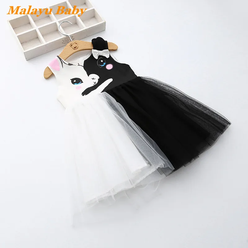 

MALAYU BABY Toddler Girl Princess Dress Summer New Cute Cartoon Mesh Colorblock Sleeveless Party Dresses Child Clothing 2-6 Year