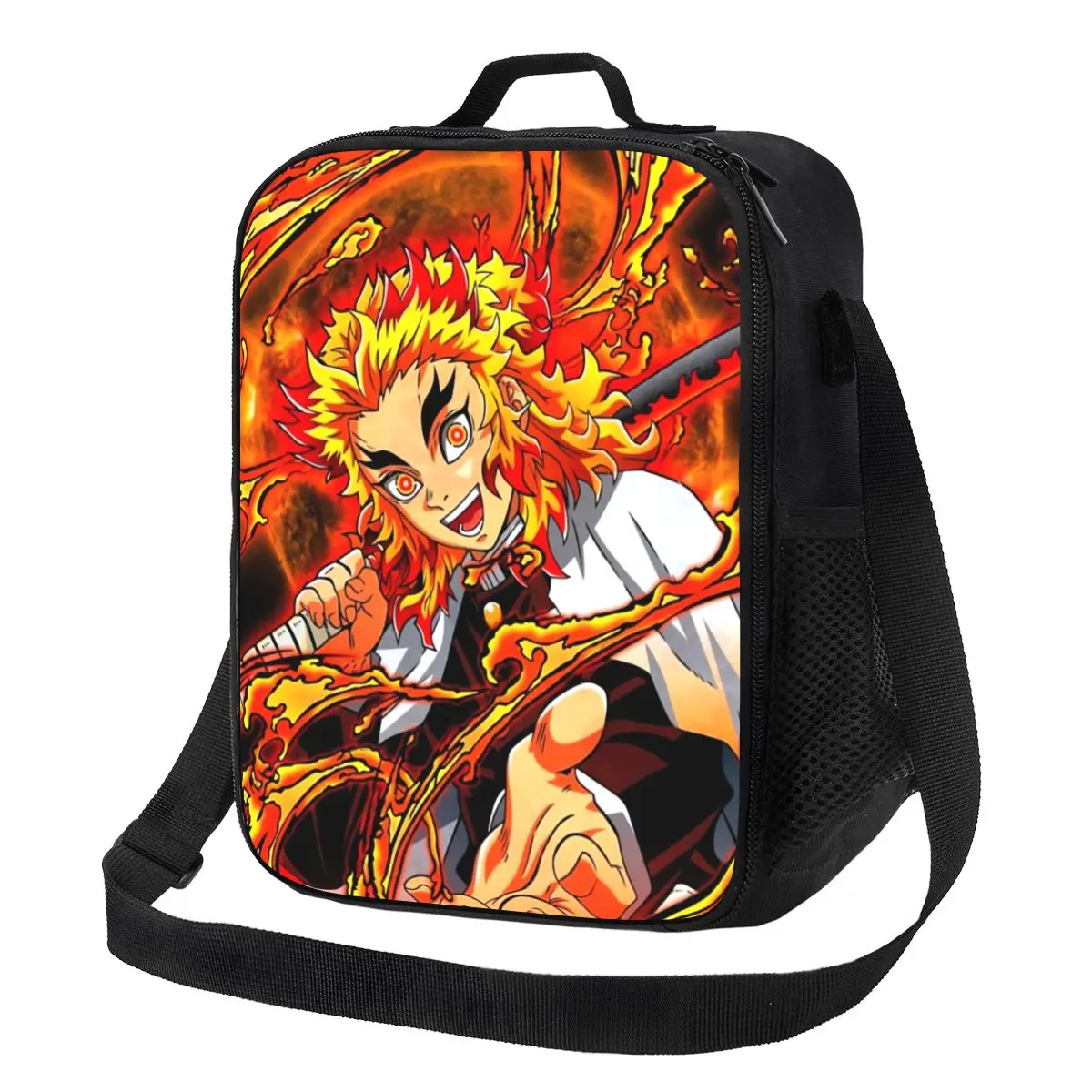 

Demon Slayer Anime Lunch Bag Child The Flame Hashira Lunch Box Retro Beach Cooler Bag Portable Waterproof Thermal Tote Handbags