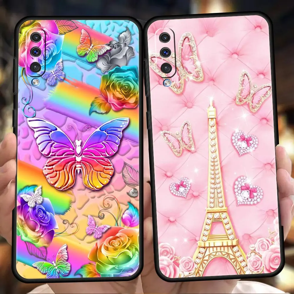 

Butterfly Phone Case For Samsung A12 A22 A02 A03 A03S A50 A70 A20 4G A10 A20S A30 5G Black Silicone Cover Shell Fundas Coque TPU