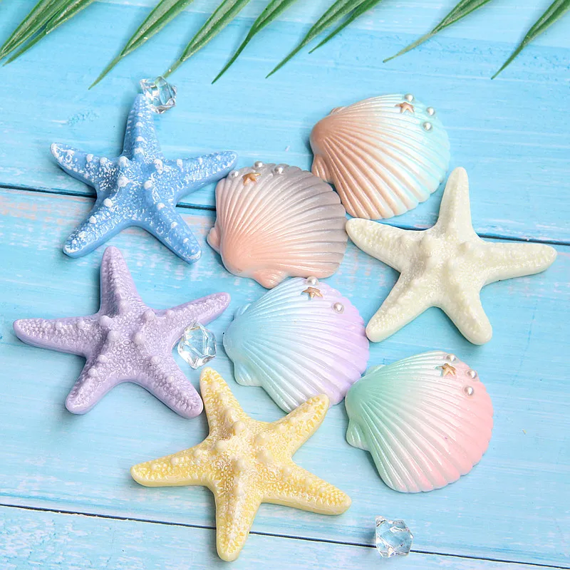 

2pcs DIY Resin Adorable Glitter Colorful Starfish Shell For Home Wedding DIY Embellishments Mobile phone case DIY decoration