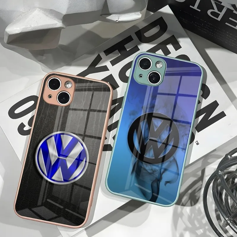 

Чехол для телефона Volkswagen с логотипом автомобиля, новинка для IPhone 14 13 11 12 XR XS MAX 7/8 X Plus, цветные чехлы из закаленного стекла для пар