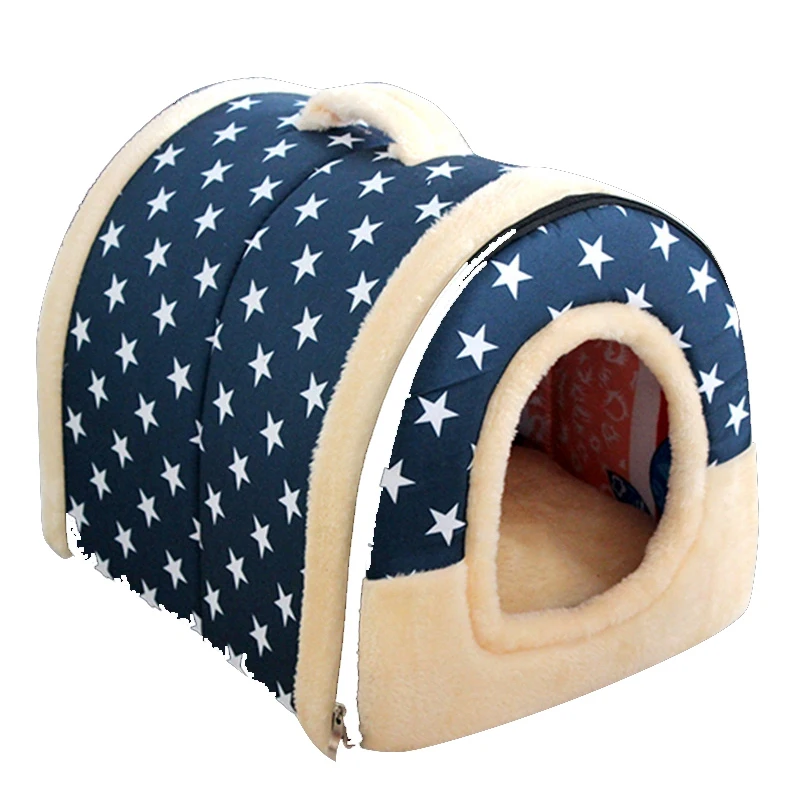 

Hot Soft Warm Star Pattern 2 In 1 Pet Nest Non-Slip Dog Cat Bed Foldable Winter Soft Cozy Sleeping Bag Mat Pad Cushions