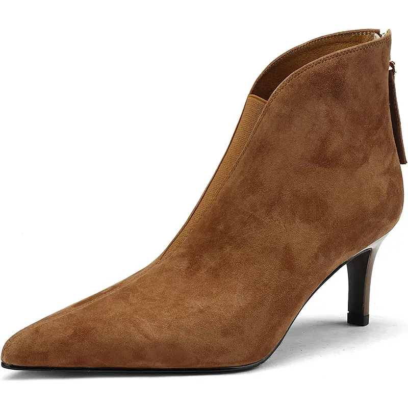 Ботильоны FHANCHU из нубука женские ботинки на высоком каблуке обувь осень/зиму с