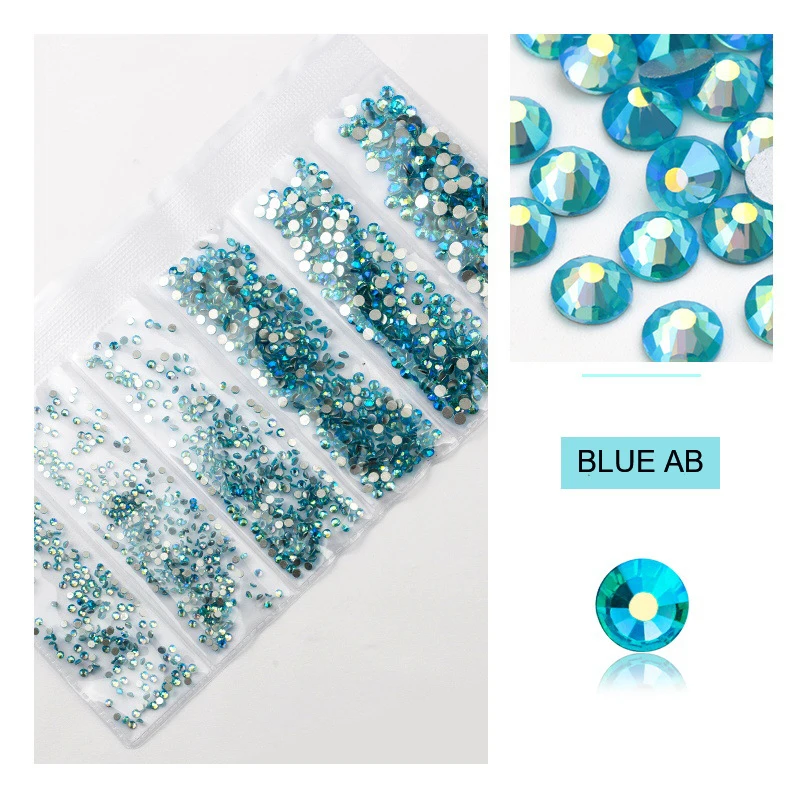 

Blue AB 1728pcs Crystal Nail Art Rhinestones Kawaii Nail Charms Glitter Stones Shiny Flatback 3D DIY Nail Art Luxe Decoration