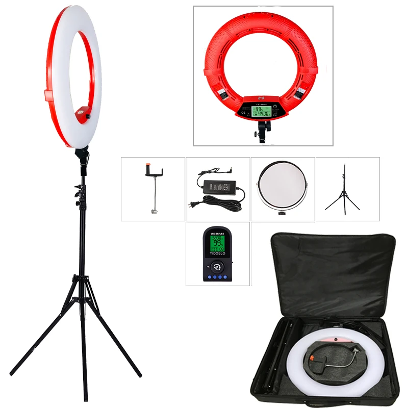

Yidoblo Red FE-480II 5500K Dimmable Camera Photo/Studio/Phone/Video 18 96W 480 LED Ring Light LED Lamp+ 200cm tripod +Bag Kit