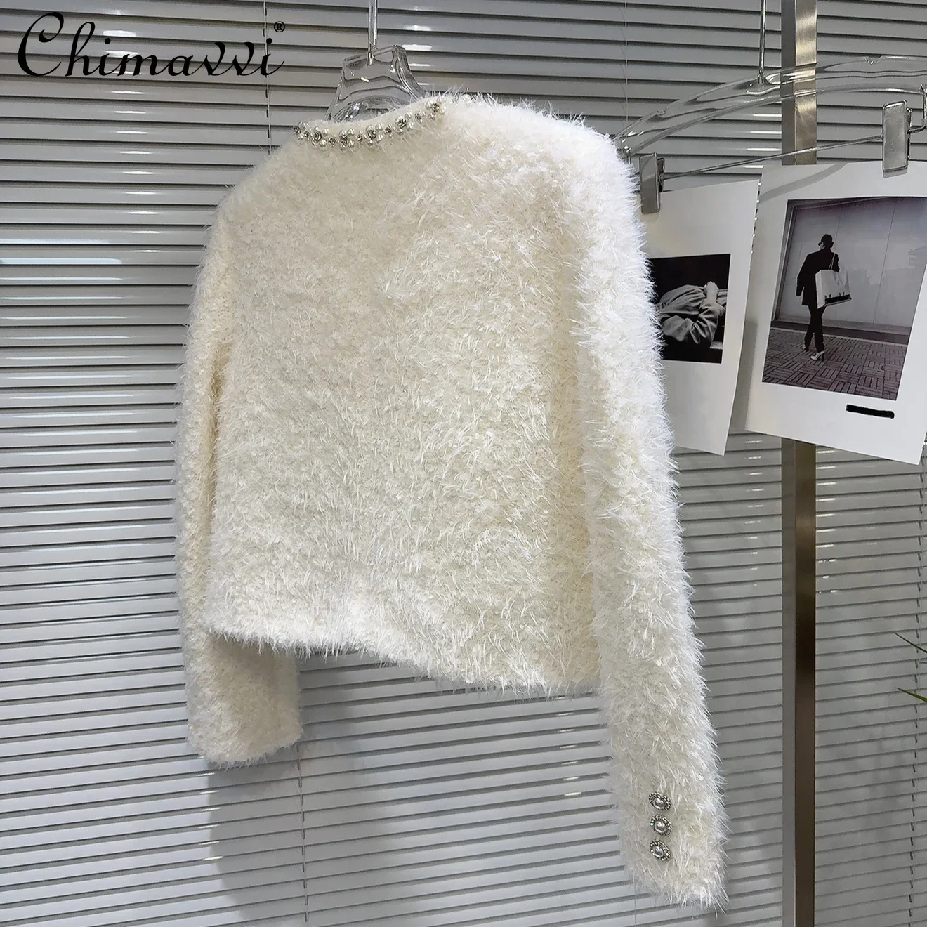 2024 зимняя новая французская модная шерстяная куртка с жемчужными пуговицами и