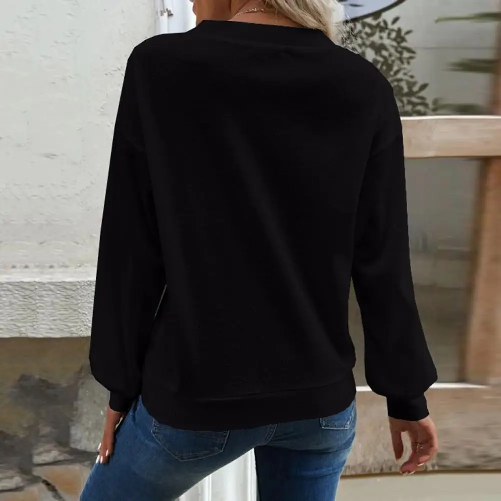 

Single Breasted Casual Top Stylish Autumn Winter Women's V-neck Long Sleeve T-shirt Loose Fit Single Breasted Blouse with Waffle