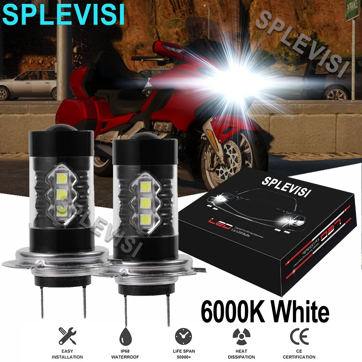 

2PCS White 80W LED Motorcycle Headlights For Honda Goldwing Gl1800 2012-2014 2015 2016 Cbr600f4i 2001 2002 2003 2004 2005 2006