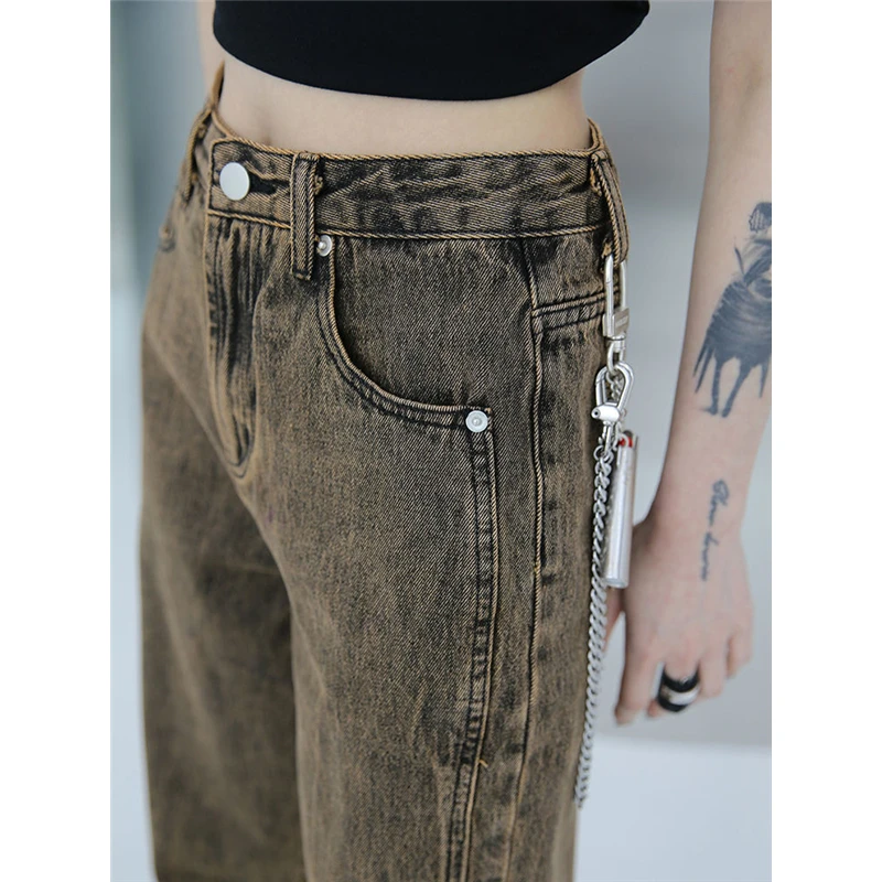 Womans Jeans Brown Summer High Waist Denim Trouser Baggy Streetwear Arc Design Ladies Vintage Wide Leg Straight Loose Jean Pants