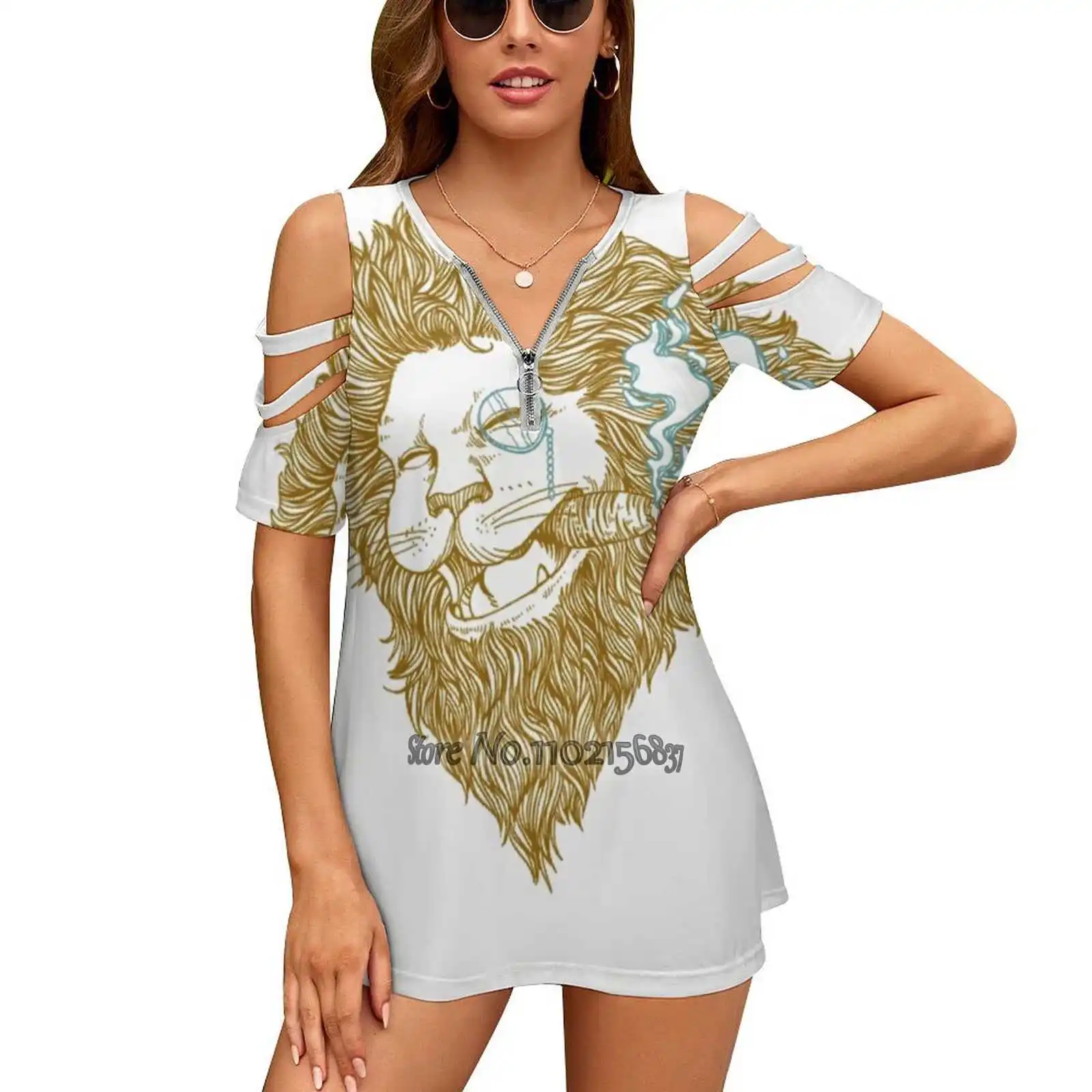 Женские футболки с рисунком курительного льва топы модная футболка графическим