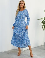 2022 sping summer bohemian women maxi dress casual long sleeve high waist beach woman chiffon dresses floral vestidoes mujer new
