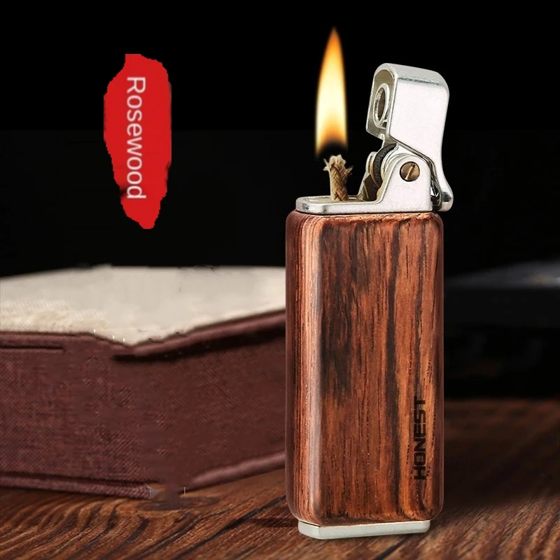 

Retro Fashion Sandalwood Lighter Personality Creative Windproof Kerosene Lighter Outdoor Camping Lighter Men Smoking Accessories