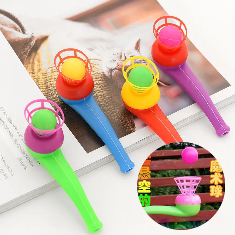 5 Pcs Plastic Float Blowing Balls Baby Blow Pipe Balls Toys Breath Rod Ball Children Suspended Balance Training Toys Family Game