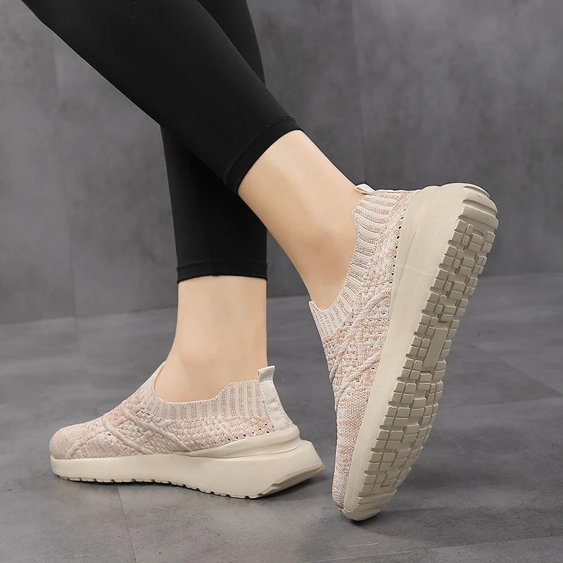 STRONGSHEN Women Sock Shoes Vulcanized Slip On Mesh Sneakers Women New Flat Shoes Vulcanize Shoes Zapatillas Mujer Casual Chauss