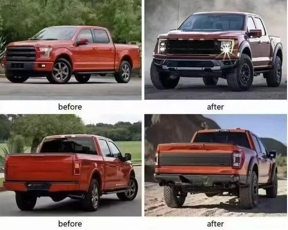 Фото Комплекты для переоборудования кузова Ford F150 2015-2019 в стиль Raptor 21: капот, крылья, фары, задние фонари, бампер, диффузор, детали кузова №2