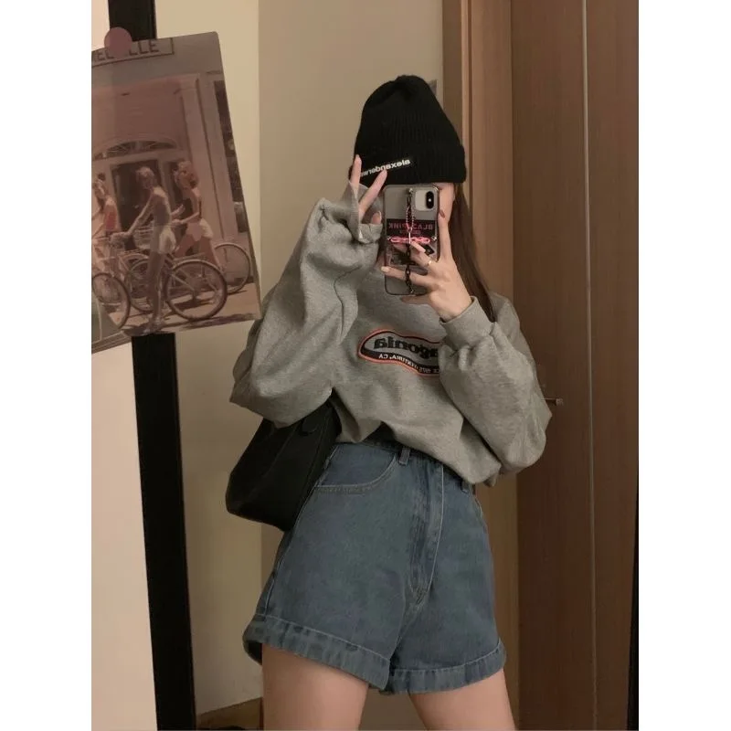 Y2K Summer Women Vintage Streetwear Korean Denim Shorts High Waist Knee Length Wide Leg Baggy Cargo Short Pants Harajuku Clothes