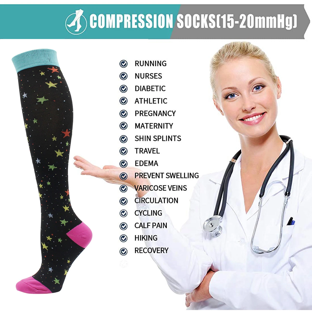 Women and Men Compression Socks Medical Diabetes Varicose  Nursing Veins Stocking Cycling Running Hiking Travel Sports Socks Men