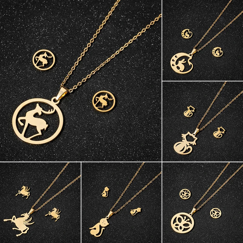 Ювелирные наборы Jisensp из нержавеющей стали Рождественский олень животное