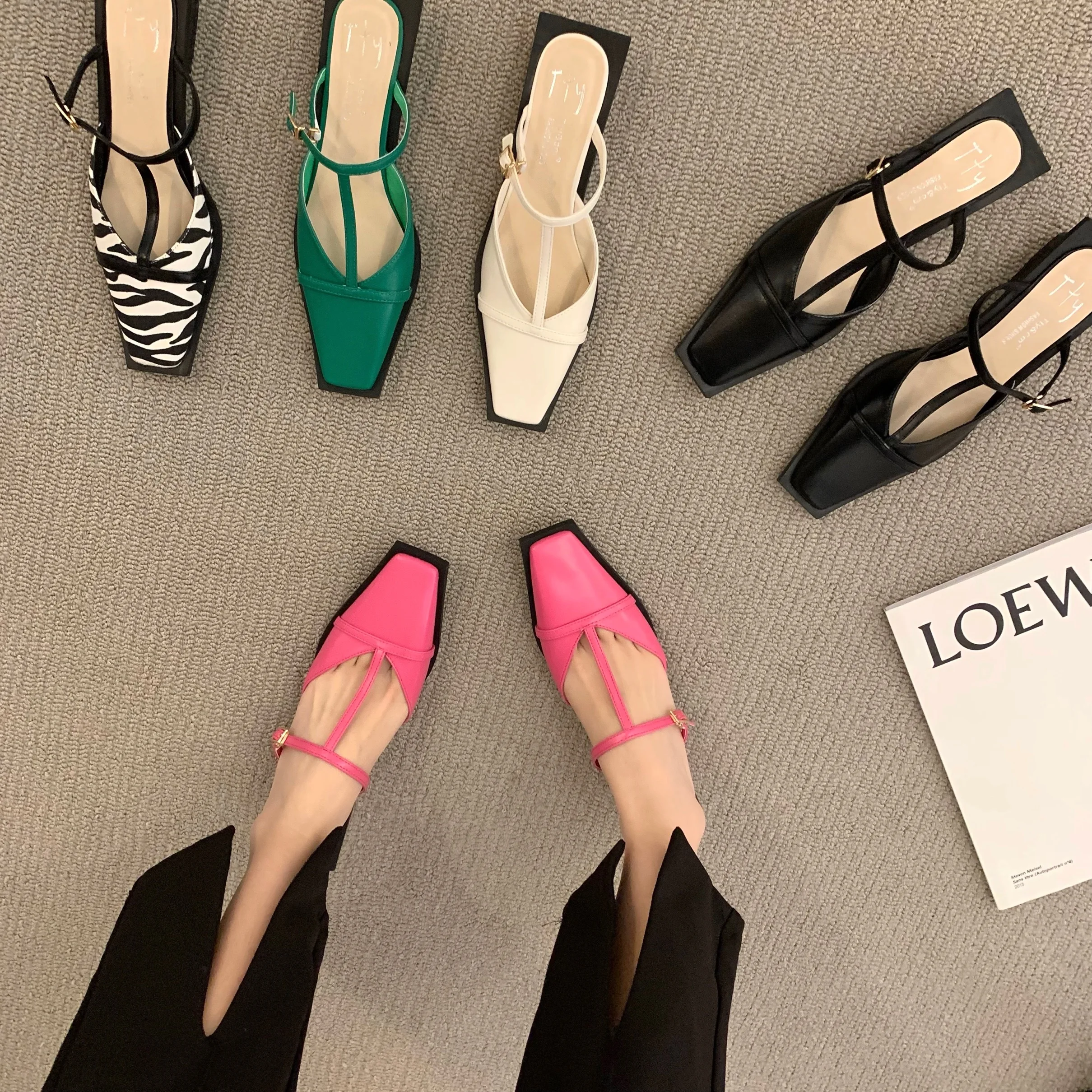 

Сланцы женские на плоской подошве, квадратный носок, однотонные современные, летние тапочки, уличный стиль, тапочки на плоской подошве