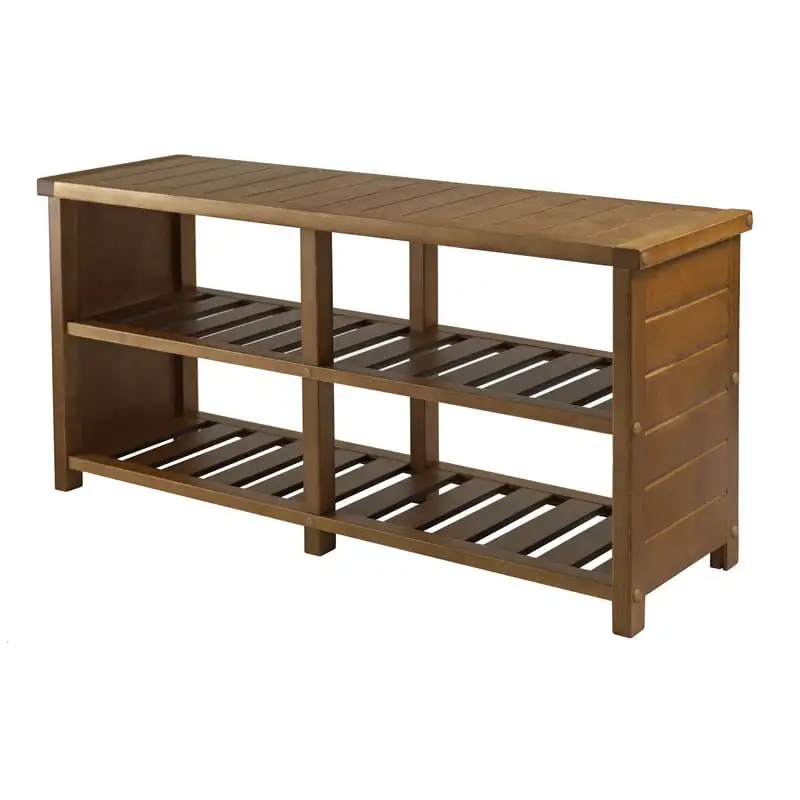 

Wood Keystone Bench, 2-Tier Shoe Storage, Teak