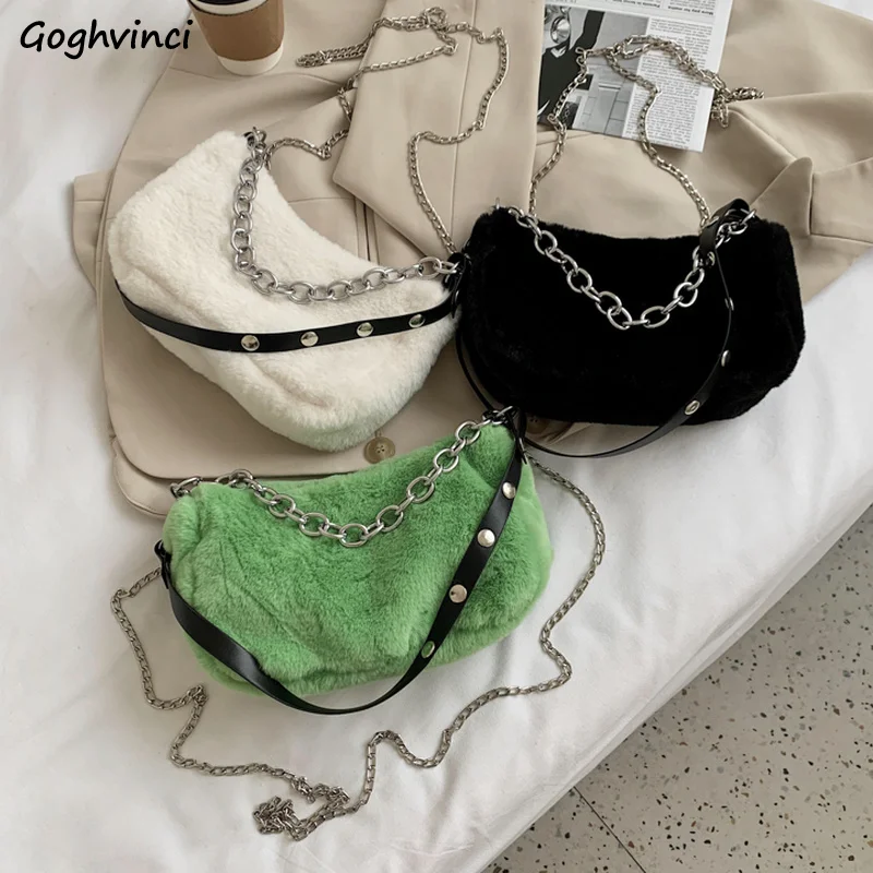 

Women Crossbody Bags Soft Plush Underarm Bag Design Chain Streetwear Harajuku All-match Chic Shoulder Cross-body Mujer Hot Sale