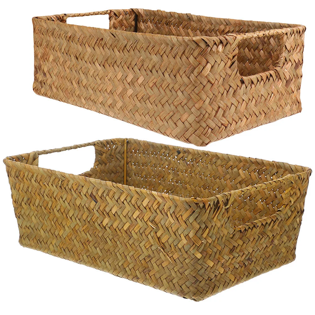 

Basket Storage Woven Baskets Clothes Straw Bin Containers Wicker Toiletries Square Hand Holder Handwoven Sundries Fruit