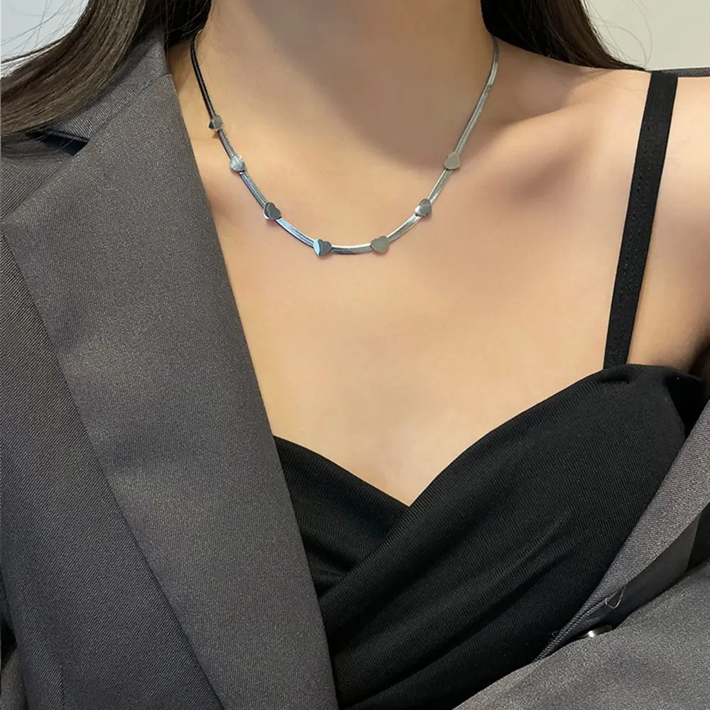 

Luxury Chic Heart Pendant Titanium Steel Snake Chain Necklace for Women Simple Trendy Daily Party Necklace Y2K Kpop Punk Jewelry