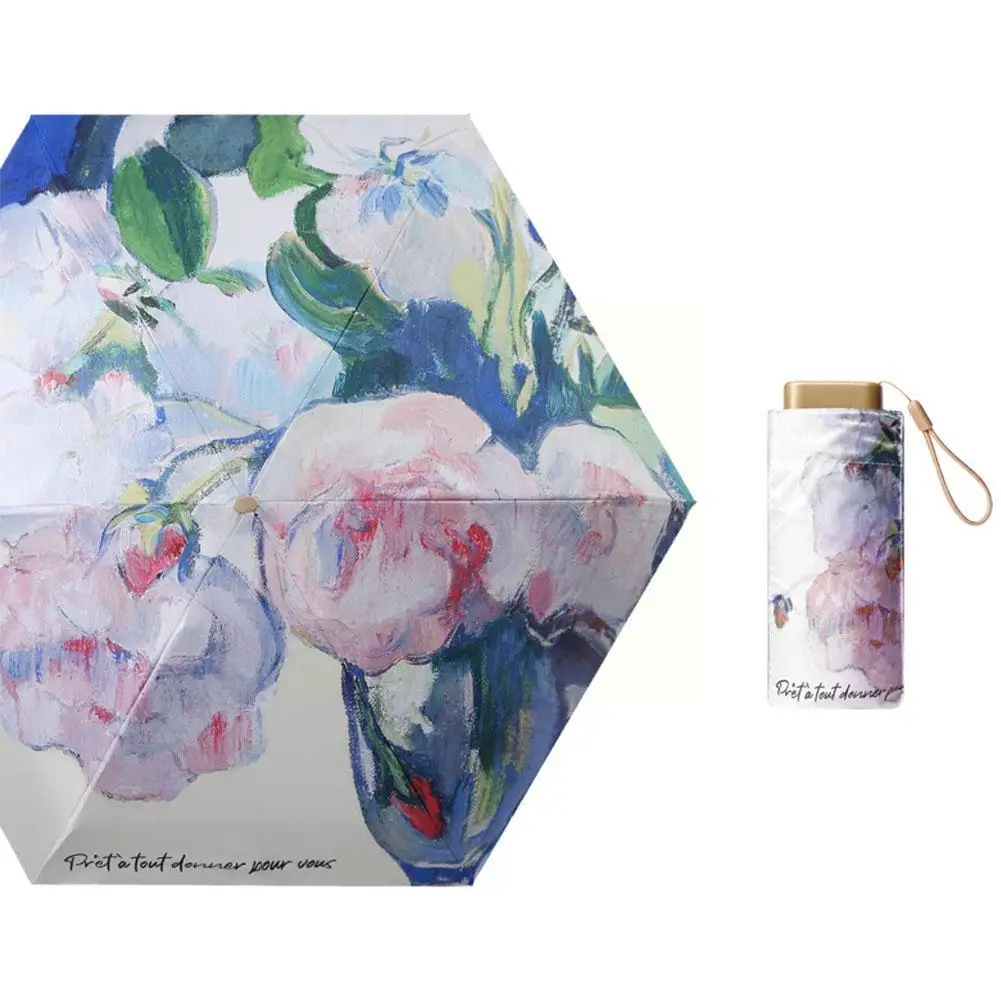 

Micro Mini Manual Compact Umbrella Printed Pattern Umbrella Pink With Multicolored Flowerstravel Umbrella For Women X8v3