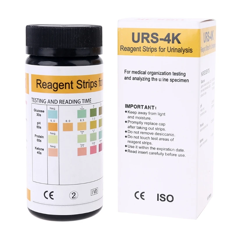 

100Pcs URS-4K Glucose pH Protein Ketone Blood Urine Test Strip Reagent Strip For Urinalysis with Anti-VC Dropship