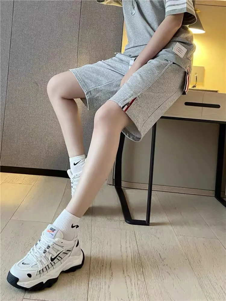 Classic Webbing Tb Women Shorts Summer New Loose Four-bars Couples Wear Casual Straight Five-point Pants Tide Brand 2022