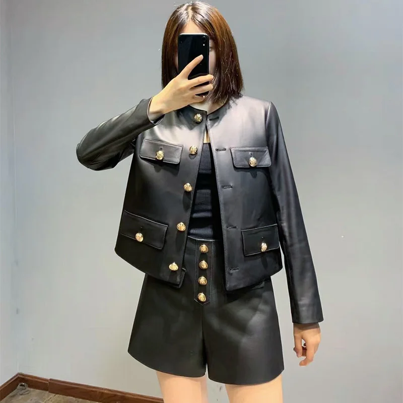 2023 Sheepskin Coat For Women Spring Genuine Leather Jacket Black White Women Clothes TF8294