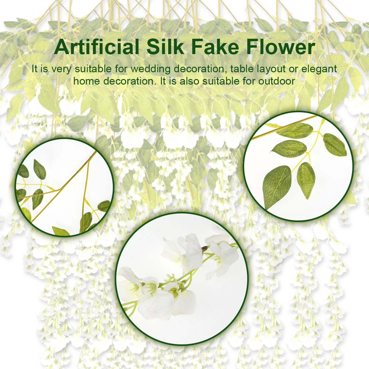 

12Pcs Fake Flower Vine 3.6FT Artificial Wisteria Rattan Faux Plant Hanging Garland Silk Flowers String Wall Hanging Decor
