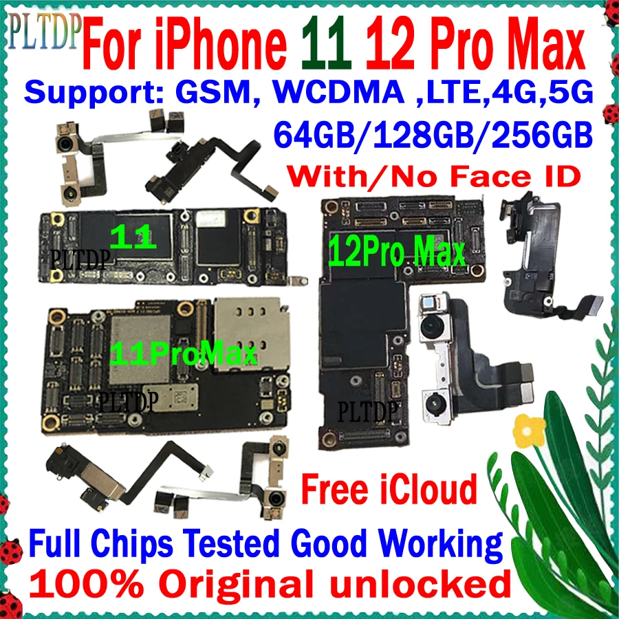 Tanie Darmowa Wysyłka Aktualizacja Wsparcia I 4G/5G Dla Iphone 11 Pro Max 12 Pro Max Płyta Główna Oryginalny Odblokuj Nie Icloud Logic Board 100% Teste