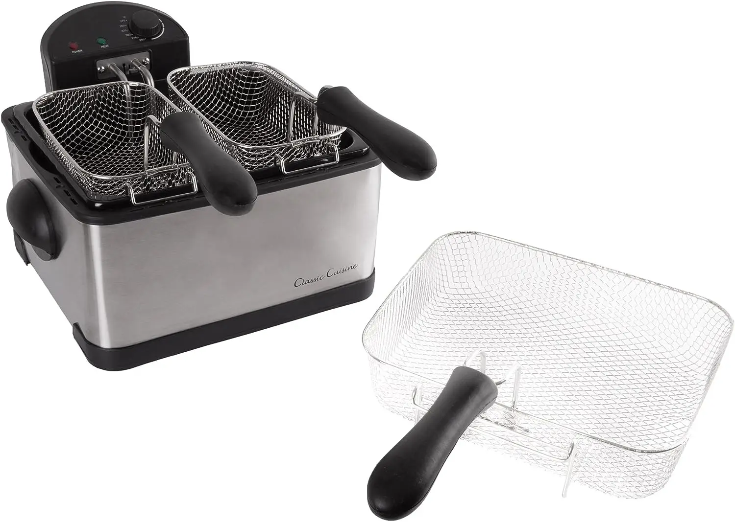 

Fryer- 3 Fry Baskets, 1 Large and 2 Small for Dual Use- At Stainless Steel Hot Oil Cooker by (4 Liter),Silver