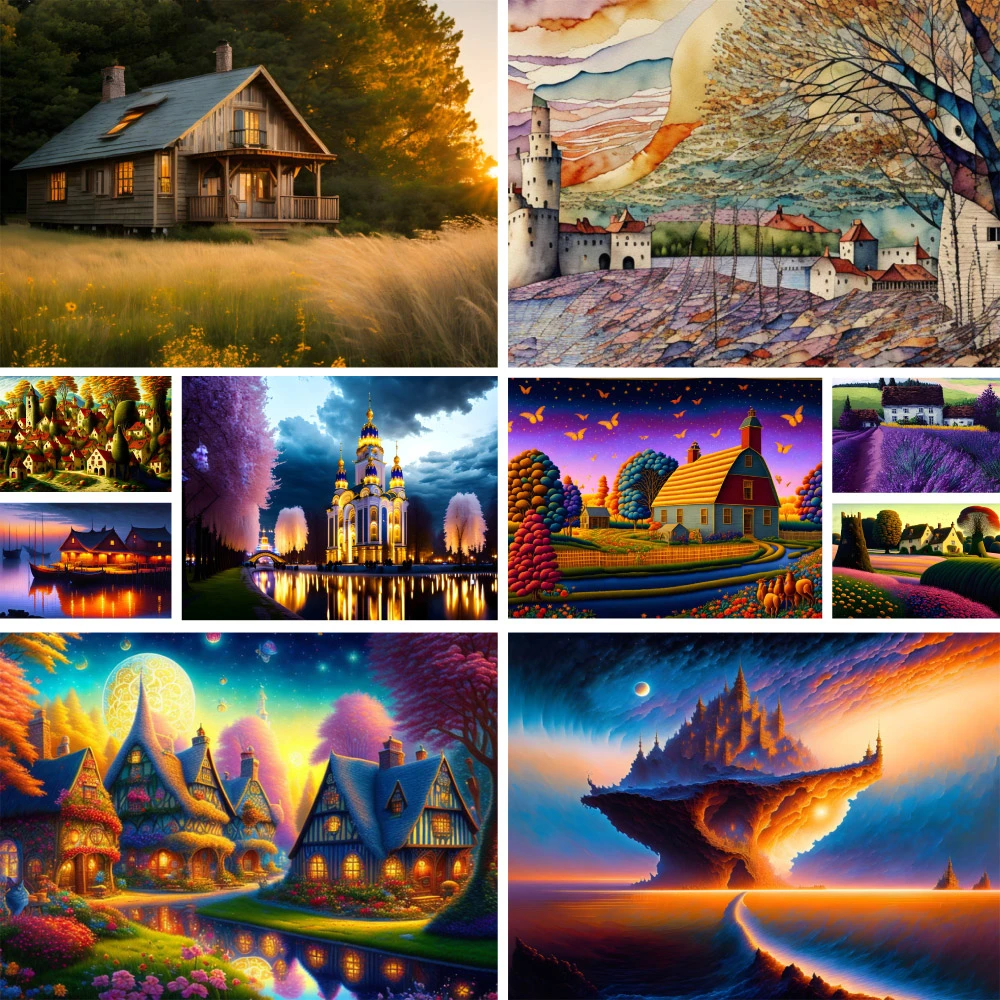ściągany z nadrukiem Dreamly House Canvas Haft krzyżykowy Pełny zestaw Rękodzieło Robótki ręczne Szycie Rzemiosło Projekt Sprzedaż
