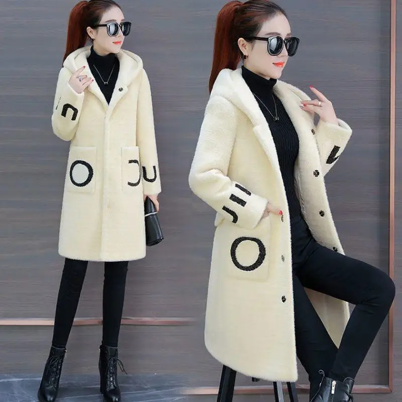 

Women's coat Autumn and winter lamb cashmere medium long spring and autumn fashionable windbreaker new versatile women's mother'