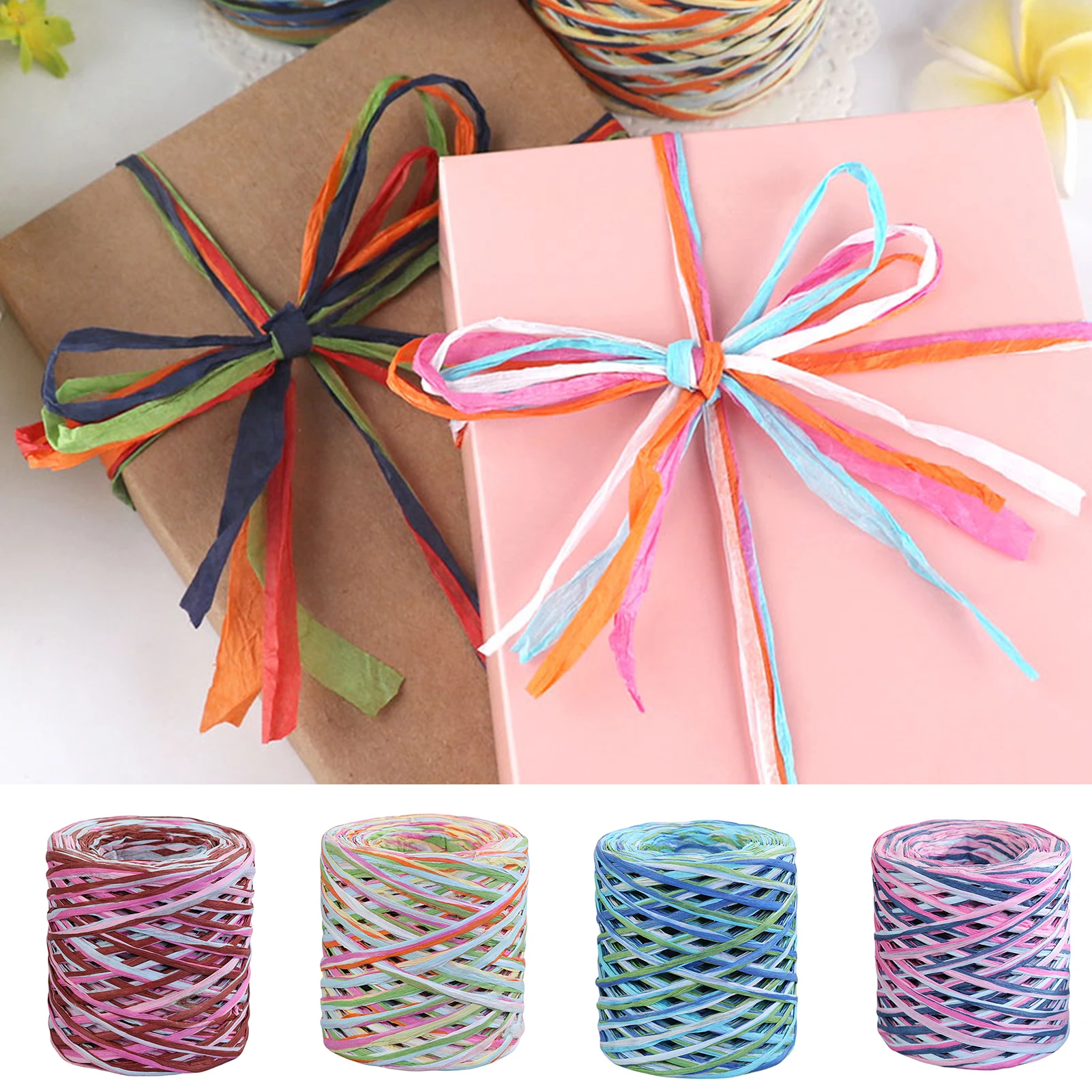 

1 Roll Attractive Clear Texture Recyclable Hand-knitted Wrapping Raffia Straw for Festival Paper Cord Raffia Paper Rope