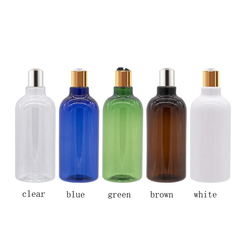 

14pcs 500ml Empty Brown/White Lotion Cosmetic Bottle Container With Gold Disc Cap,17oz PET Bottles Shampoo, Shower Gel Container