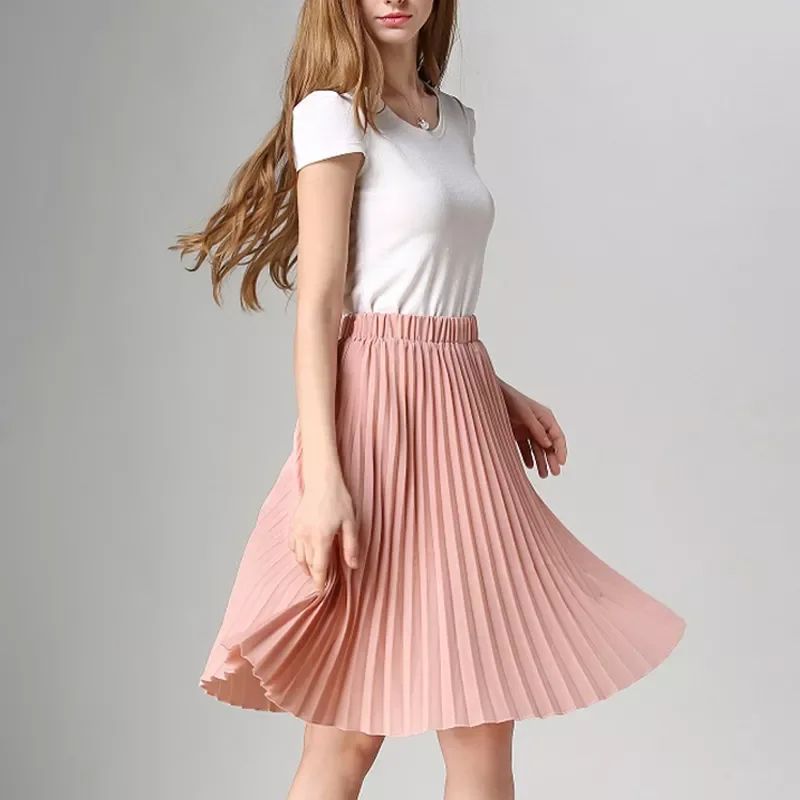 

2022New Chiffon Pleated Skirt Vintage High Waist Tutu Skirts Womens Saia Midi Rokken 2016 Summer Style Jupe Femme Skirt