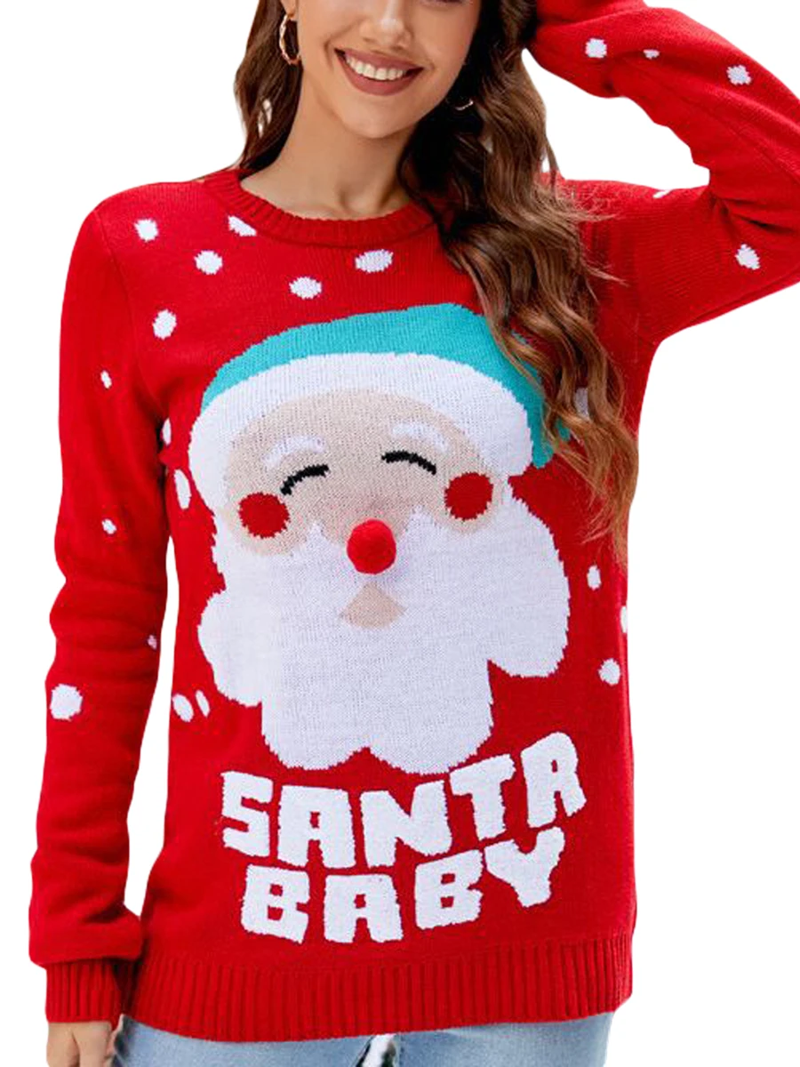 

Shunvnny Women s Christmas Sweater Geometric Pattern Long Sleeve Round Neck Knitted Jumper Holiday Party Pullover