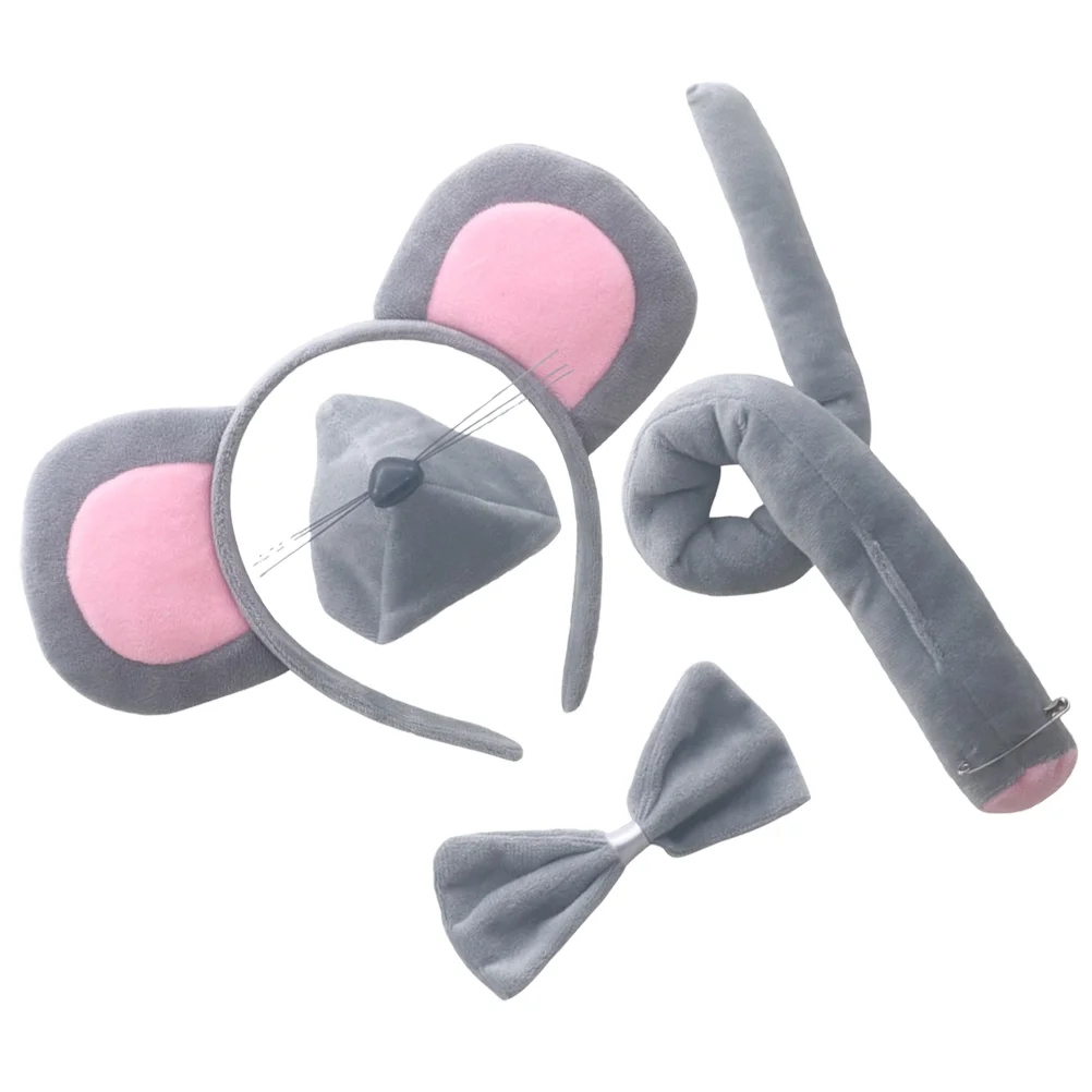 Повязка на голову с изображением кролика и мыши белый галстук-бабочка ушками