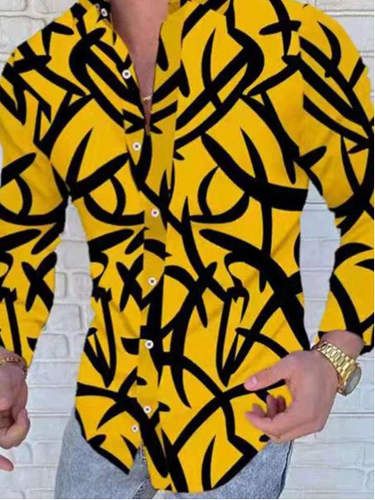 Мужская рубашка в клетку с отложным воротником и длинным рукавом |