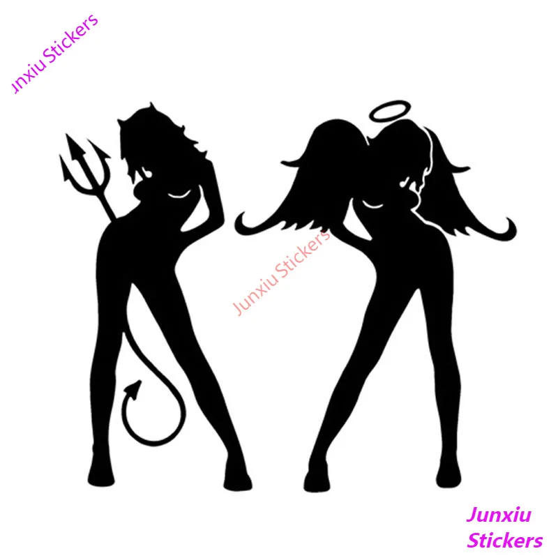 

Creativity ANGEL AND DEVIL Sexy Girl Decorative Car Stickers Motorcycle Laptop Decals Black/Silver Car Accessories KK14*12cm
